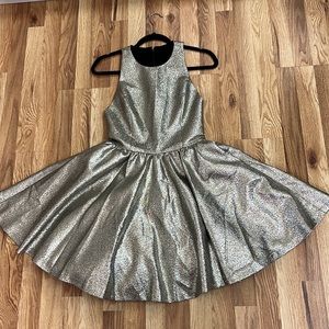 Alice + Olivia gold and silver baby doll mini dress size 4